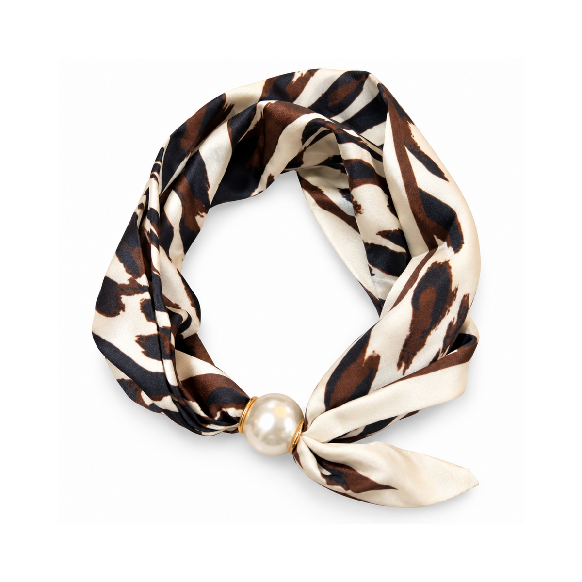 Magnetic Neck Scarf Crean Leopard Pearl Fastener