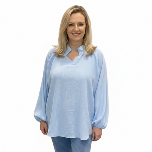 Oversized Powder Blue V Neck Top