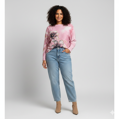 Floral Knit Jumper Top Pink