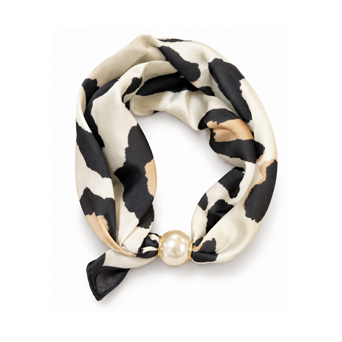 Magnetic Neck Scarf Cream Leopard Pearl Fastener