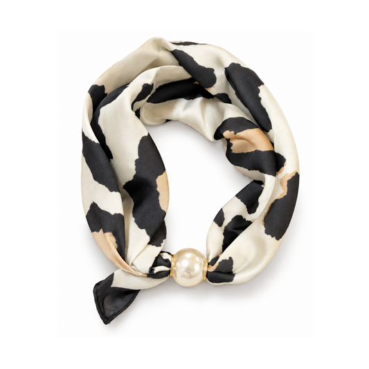 Magnetic Neck Scarf Cream Leopard Pearl Fastener