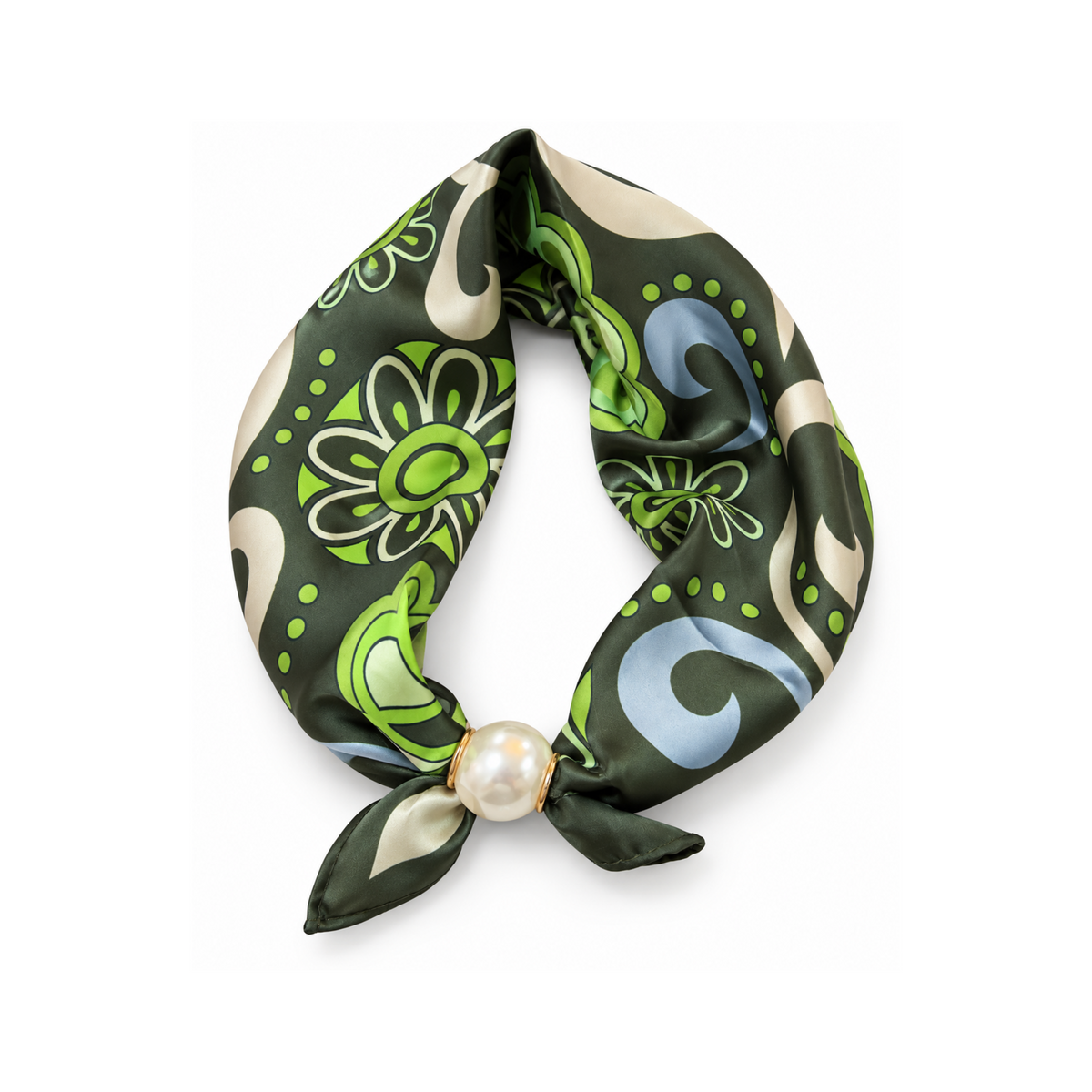 Magnetic Neck Scarf Greens Pearl Fastener