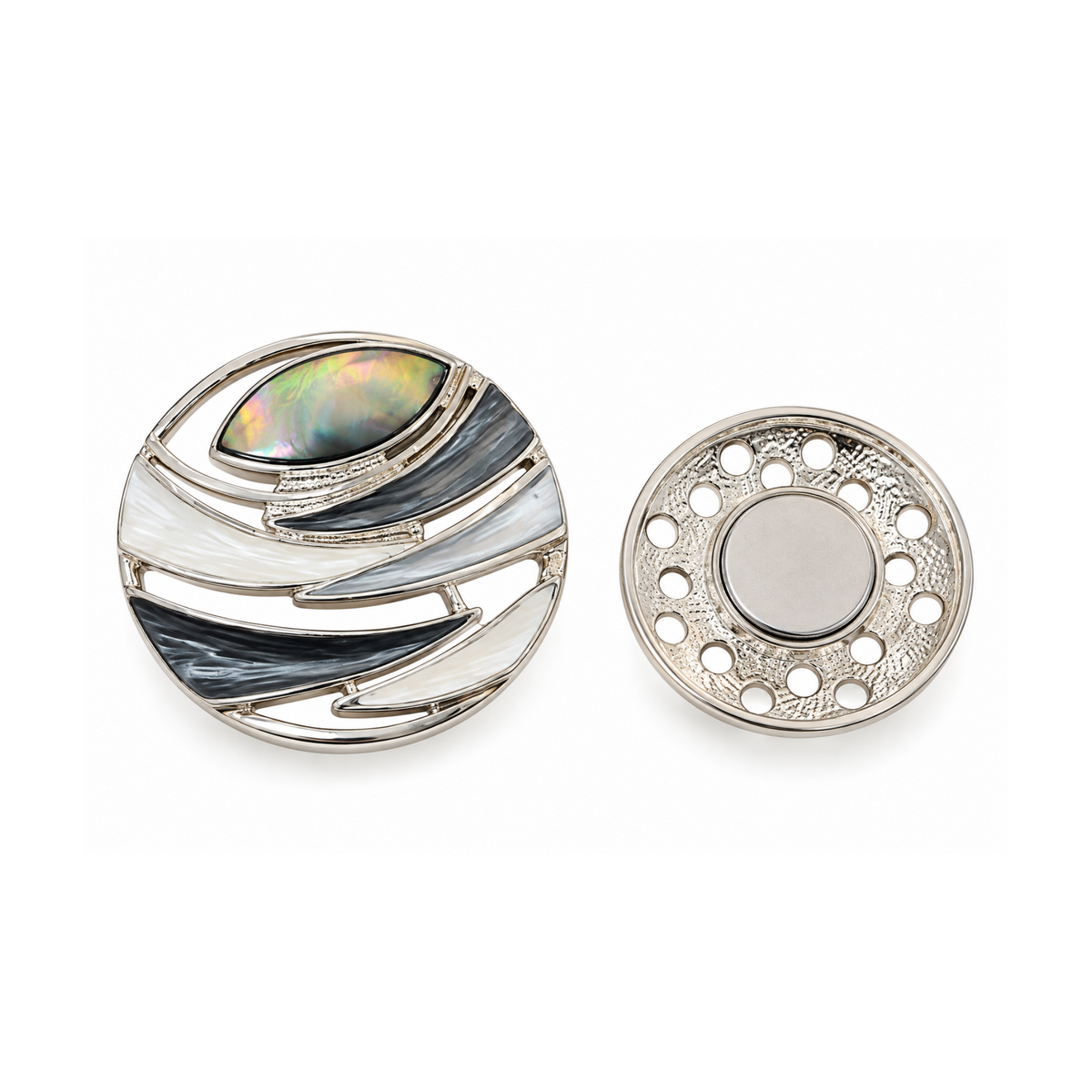 Grey & Silver Circular Magnetic Brooch