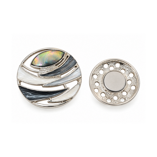 Grey & Silver Circular Magnetic Brooch