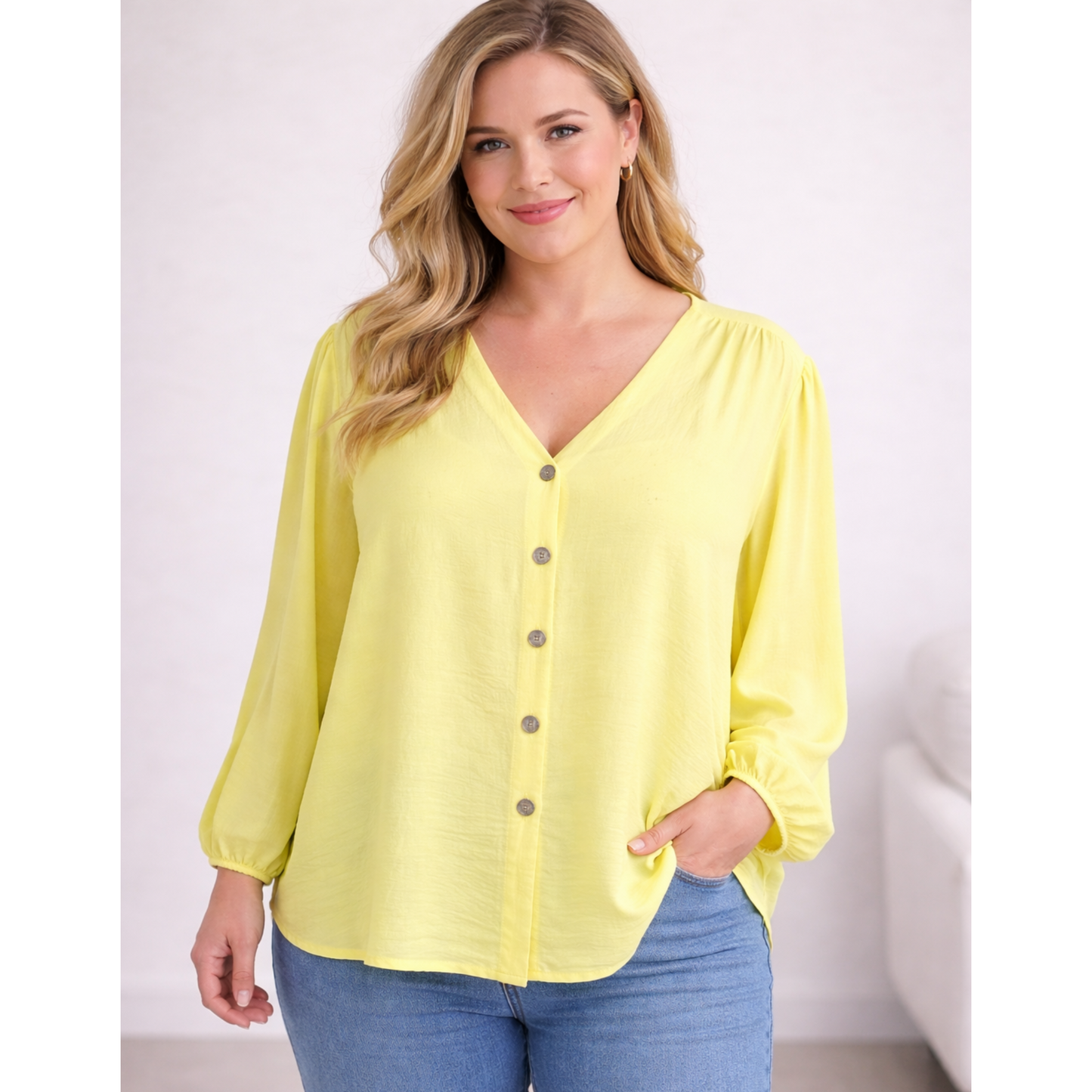 Soft Lemon Button Front Blouse Oversized