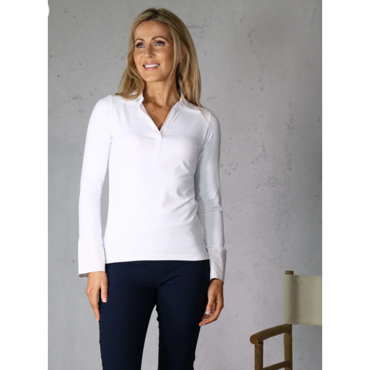 DECK V Neck Stretch Shirt White