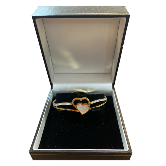 Gold Heart & Crystal Stainless Steel Bangle