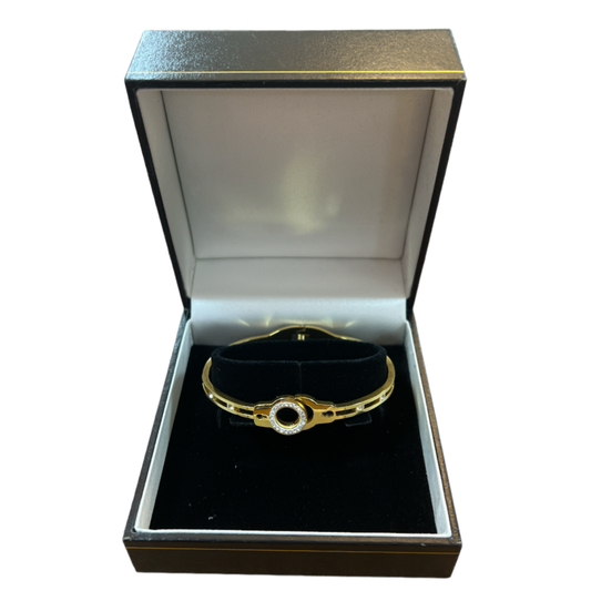 Gold Stainless Steel & Crystal Bangle