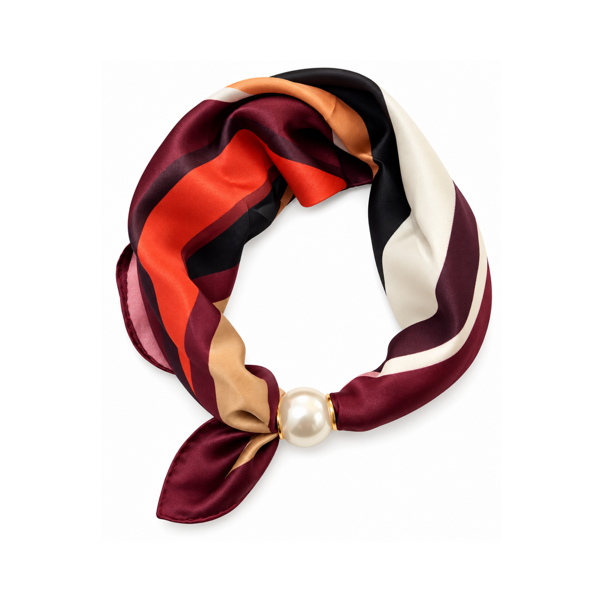 Wine Striped Neck Scarf Magnetic Pearl Fastener