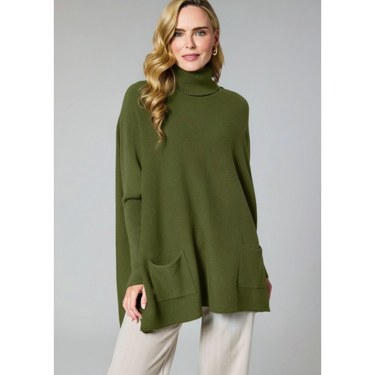 DECK Oversized Polo Neck Jumper Khaki