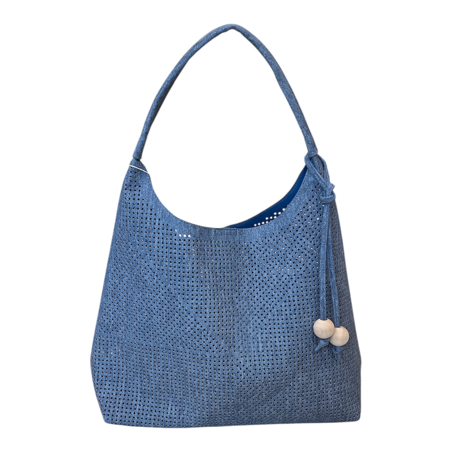 Denim Blue 3-Piece Hobo Shoulder Bag Set – Perforated Tote with Crossbody Strap