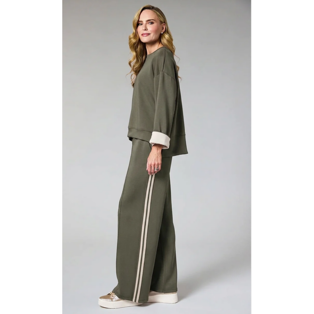 DECK Stripe Trim Co-Ord Leisure Set Khaki