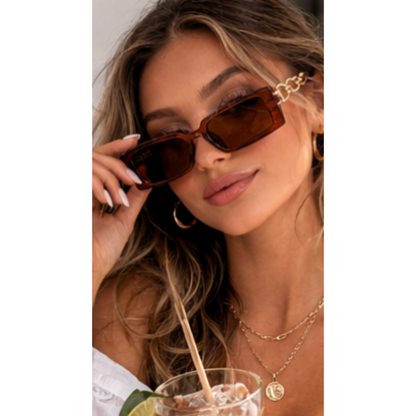 Amber Gold Chain Statement Sunglasses – Rectangular Luxe Frames