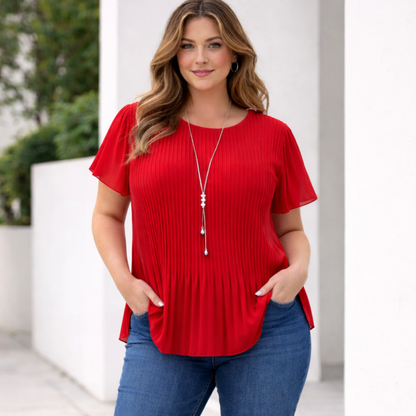 Amelia Red Pleated Flutter Sleeve Top