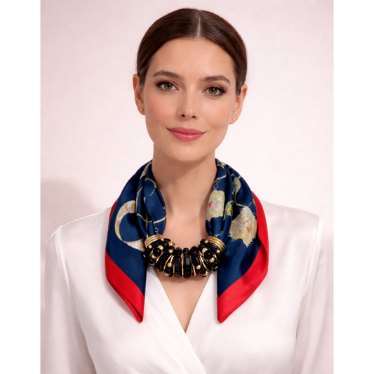 Navy & Gold Luxe Scarf Statement Necklace