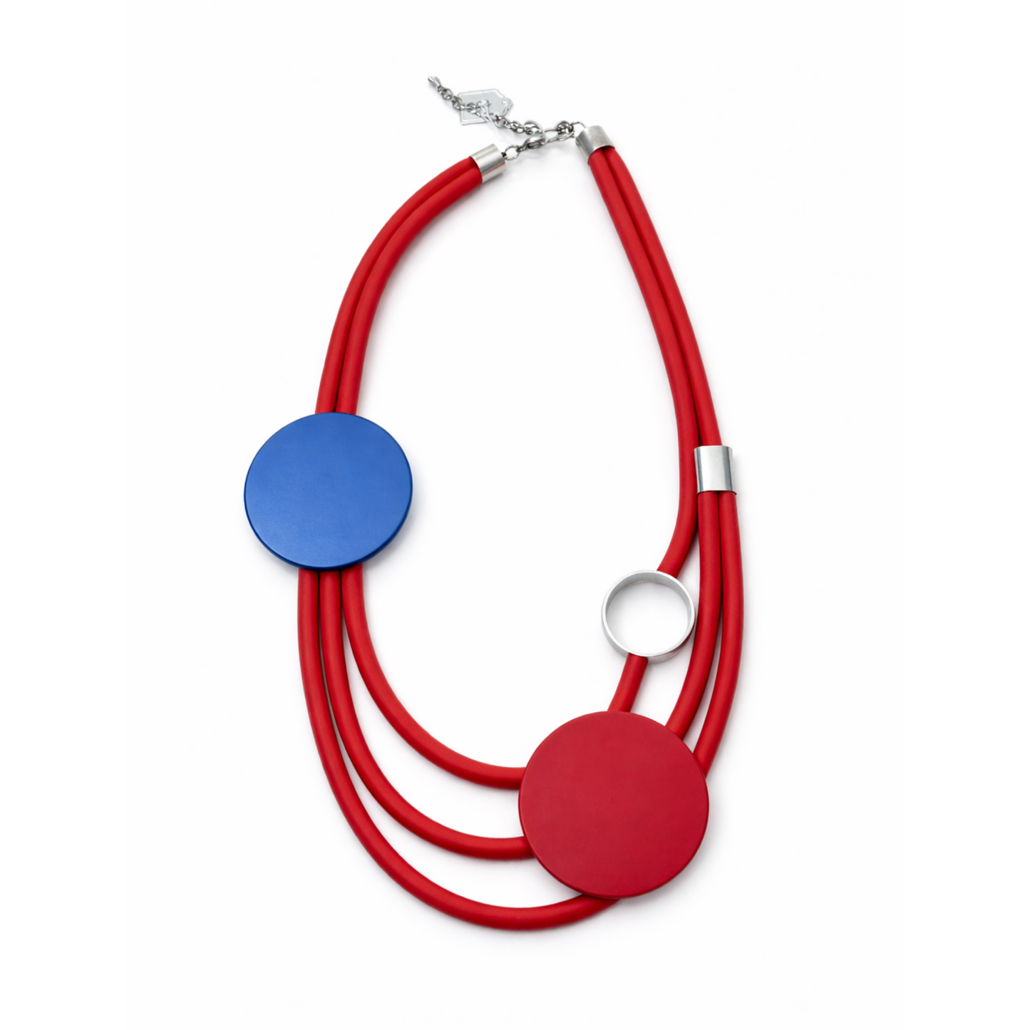 Bold Pop Statement Necklace Red & Blue Disc Multi-Cord