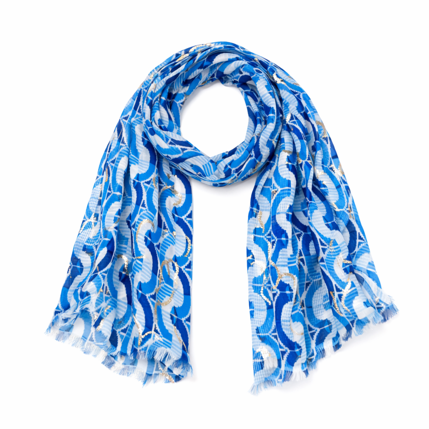 Blue & Gold Print Scarf