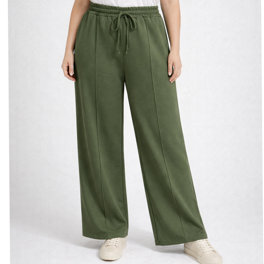 Khaki Wide Leg Lounge Trousers Longline Fit