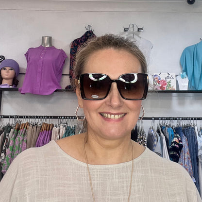 Oversized Brown Tortoiseshell Sunglasses Gold Edge