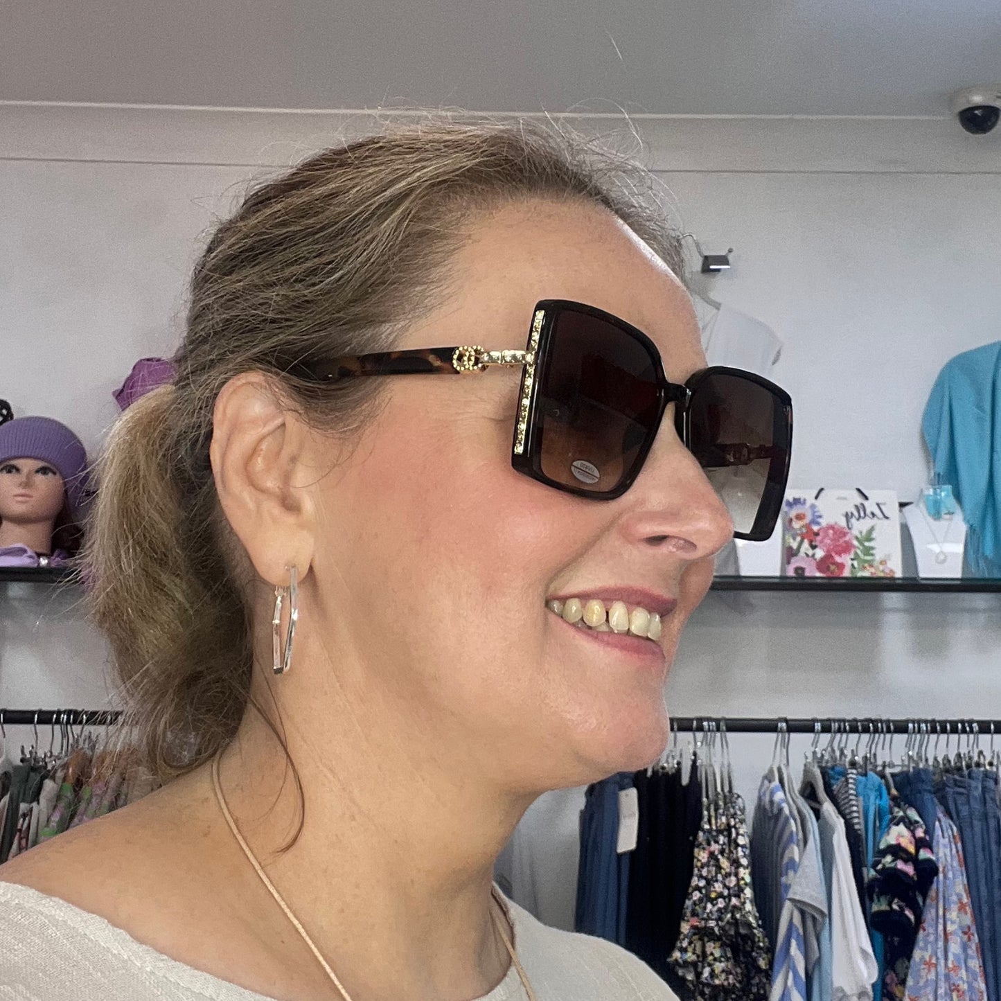 Oversized Brown Tortoiseshell Sunglasses Gold Edge