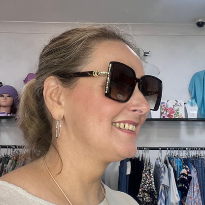 Oversized Brown Tortoiseshell Sunglasses Gold Edge