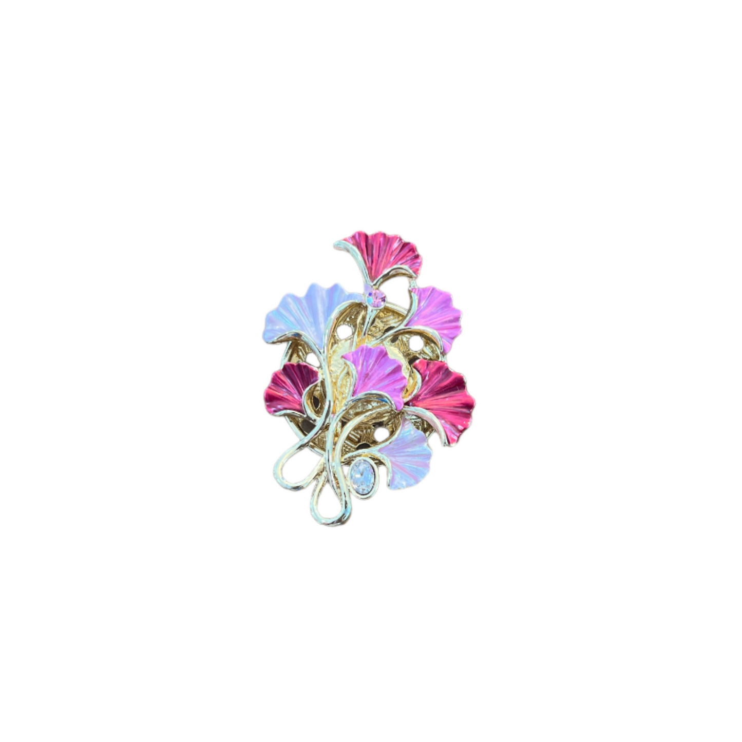 Magnetic Brooch Pink & Gold Leaves