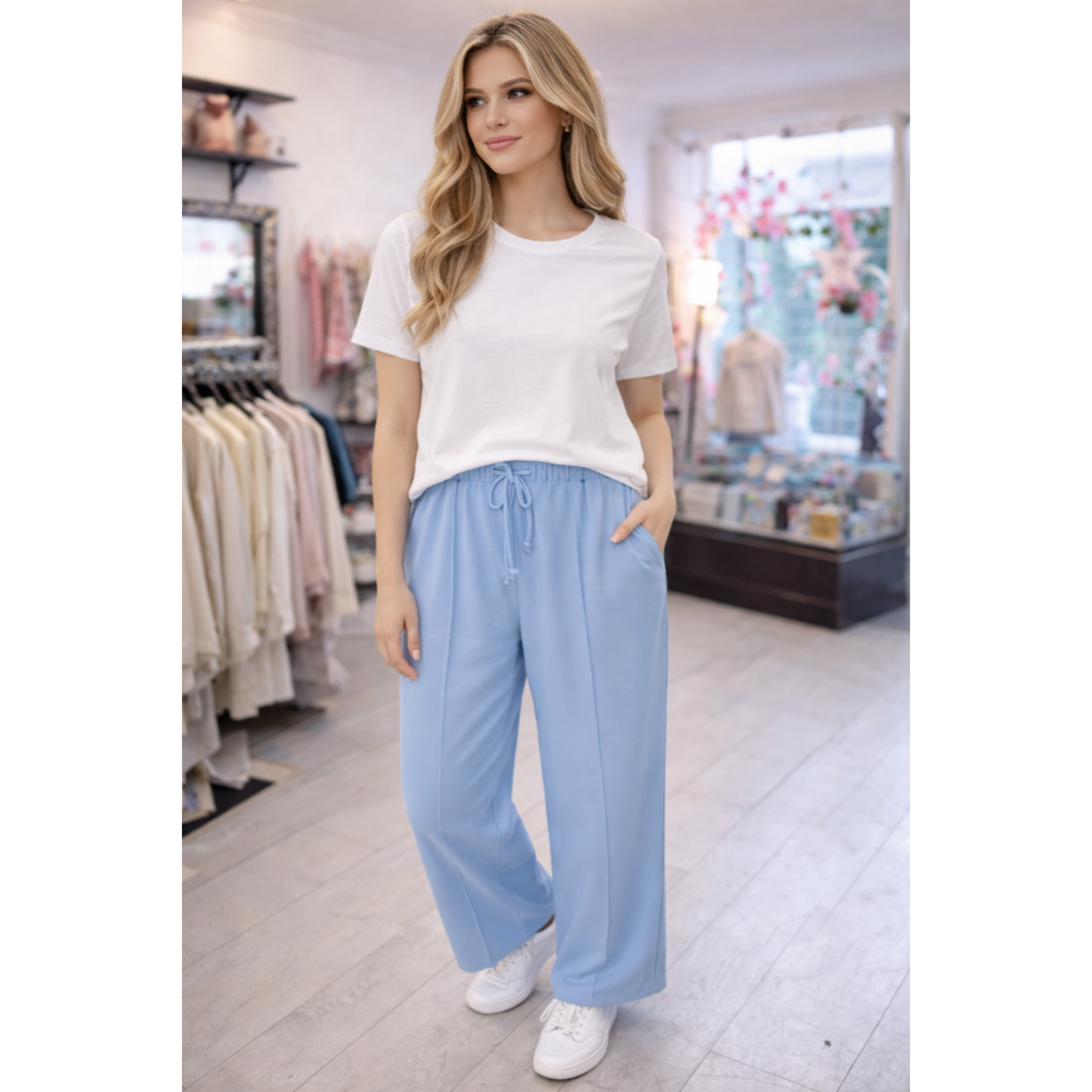 Sky Blue Relaxed Fit Elasticated Joggers