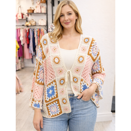Boho Blush Square Crochet Cardigan