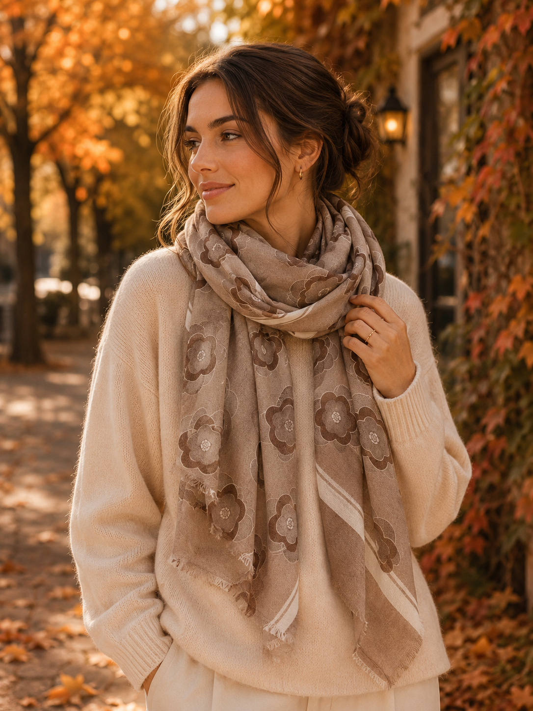 Floral Motif Scarf Gold Lurex Speckles (2 Colours)