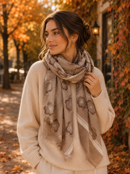 Floral Motif Scarf Gold Lurex Speckles (2 Colours)