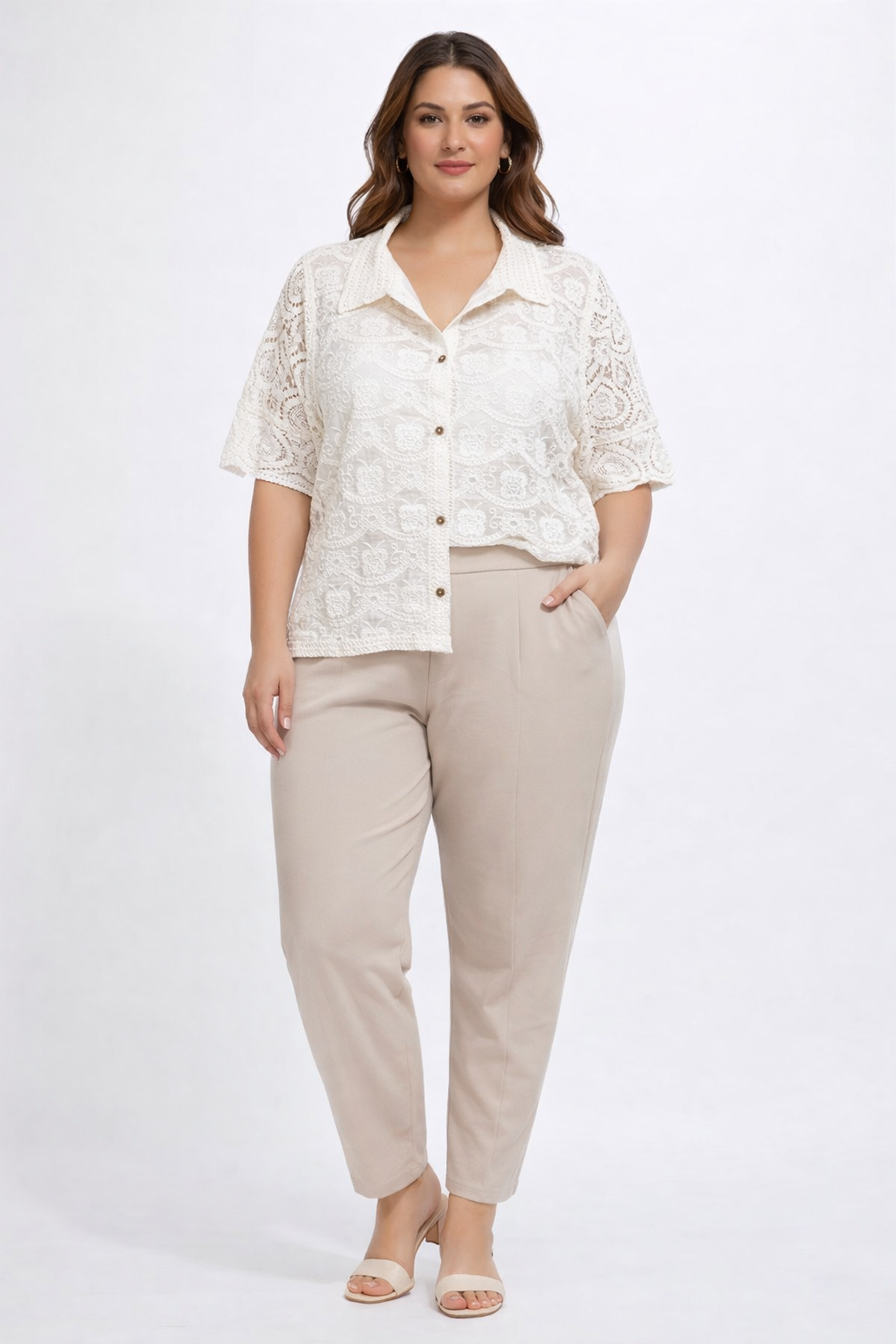 Ivory Crochet Button Top