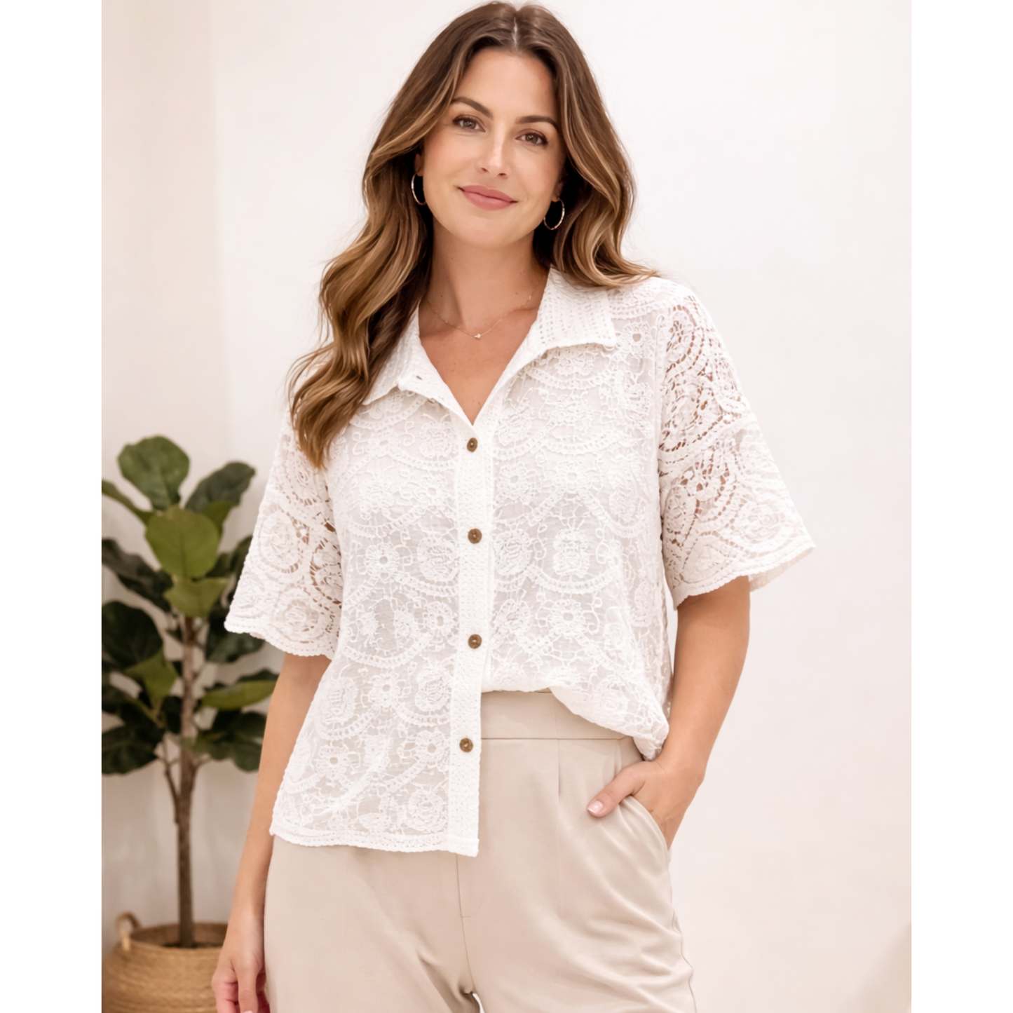 Ivory Crochet Button Top