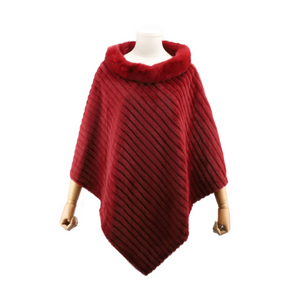 Burgundy Faux Fur Poncho