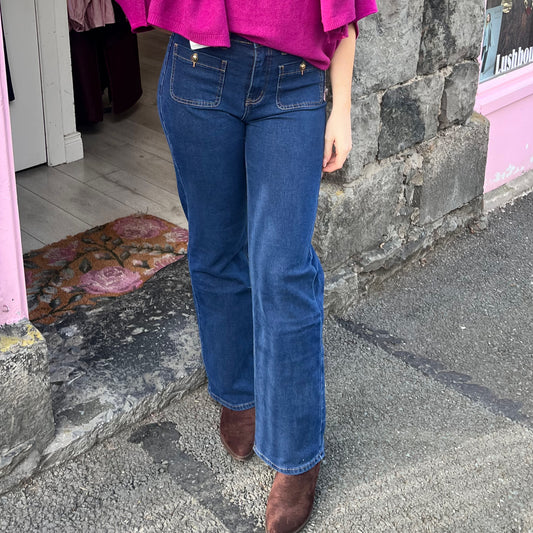 Margo Dark Denim Blue Straight Leg Jeans Pocket Front