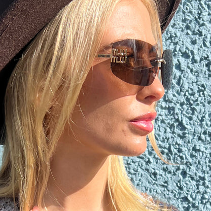 Brown & Gold Wraparound Sunglasses