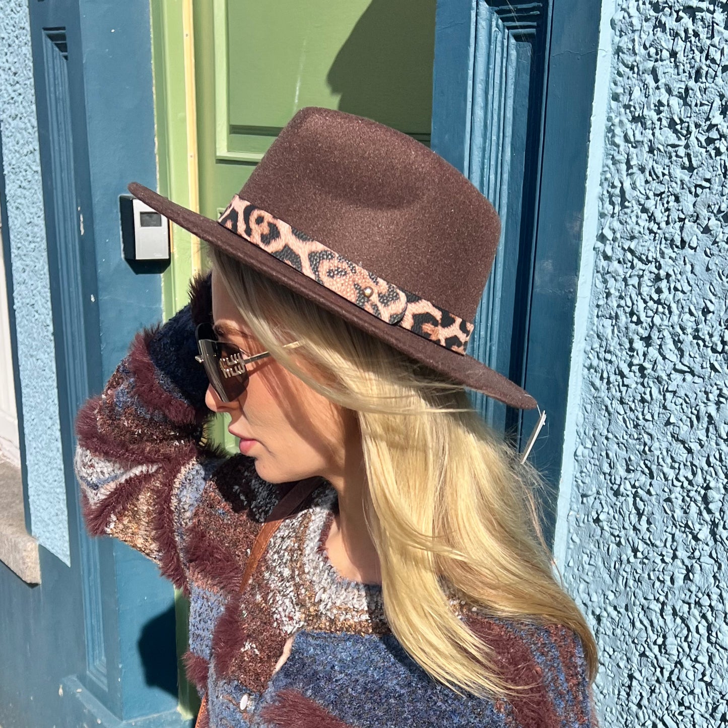 Brown Fedora Leopard Trim