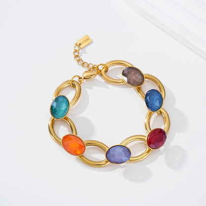 Multicoloured Crystal & Gold Stainless Steel Statement Bracelet