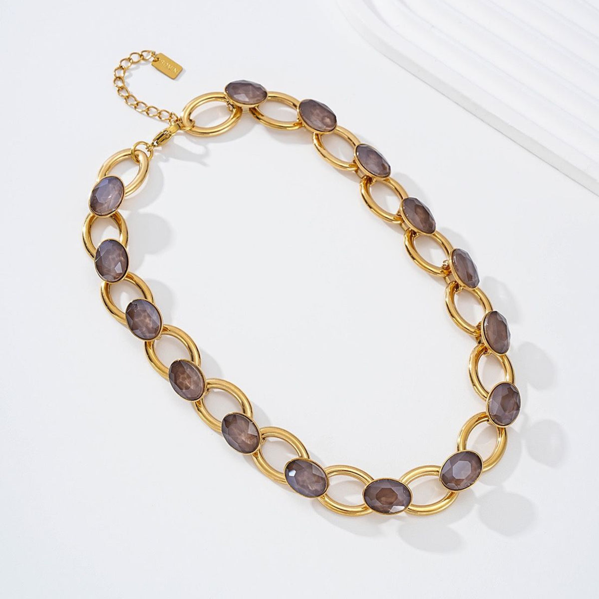 Mocha Oval Crystals  & Gold Necklace