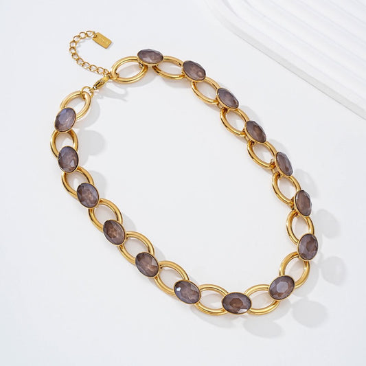 Mocha Oval Crystals  & Gold Necklace