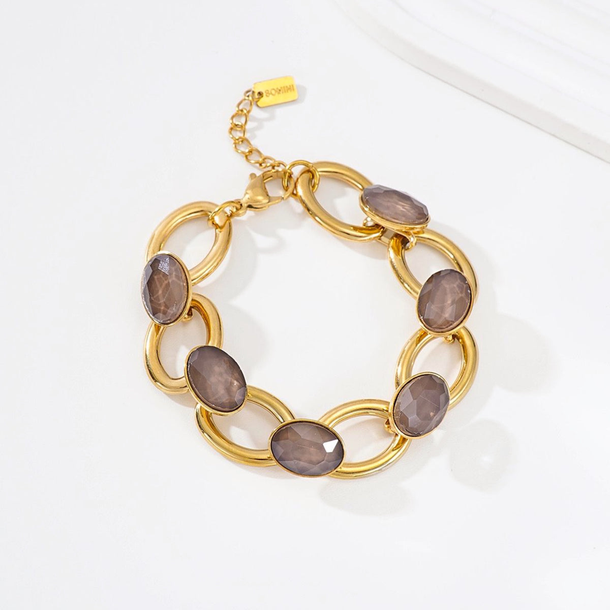 Mocha Oval Crystals & Gold Bracelet