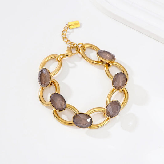 Mocha Oval Crystals & Gold Bracelet