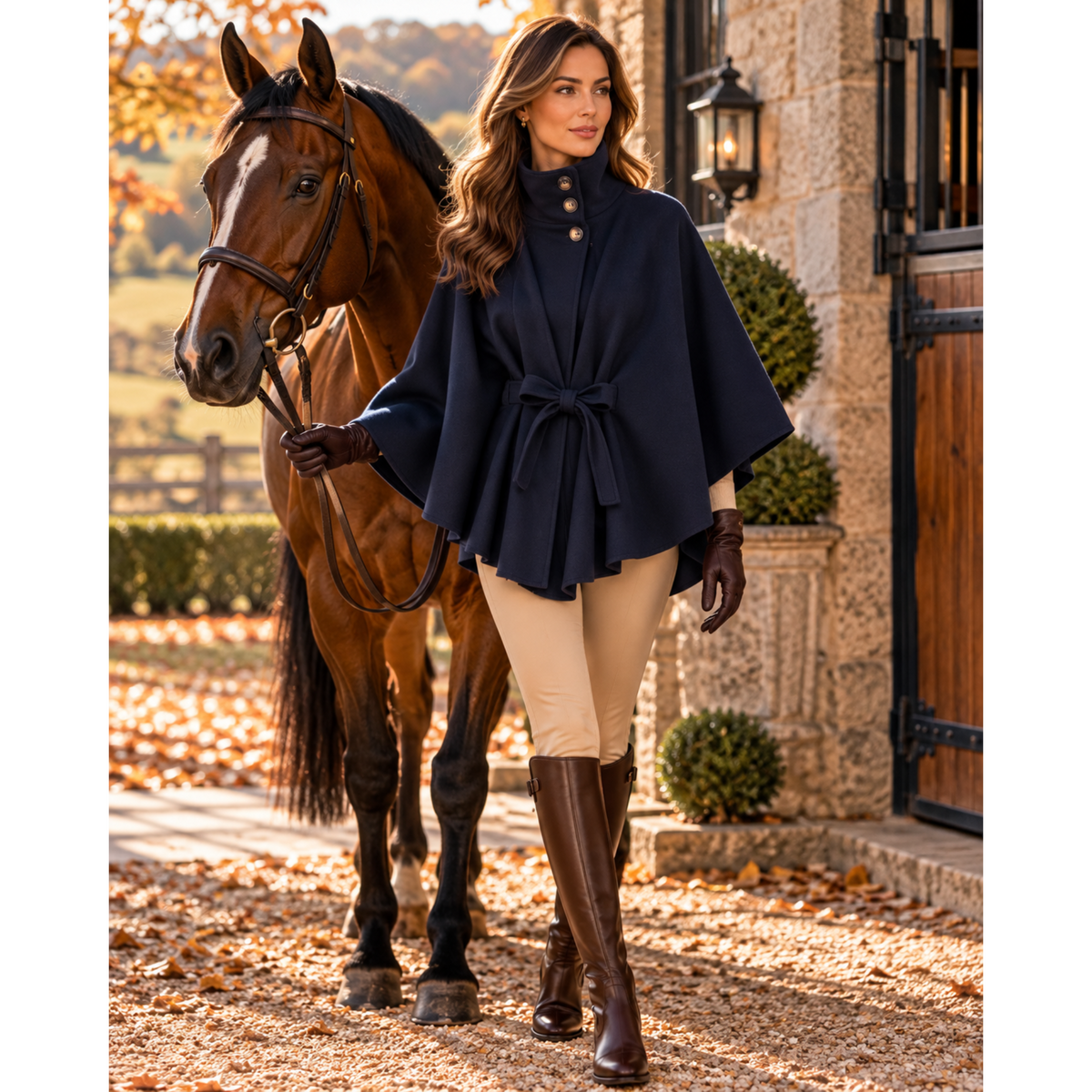 Navy Belted Cape (One Size)