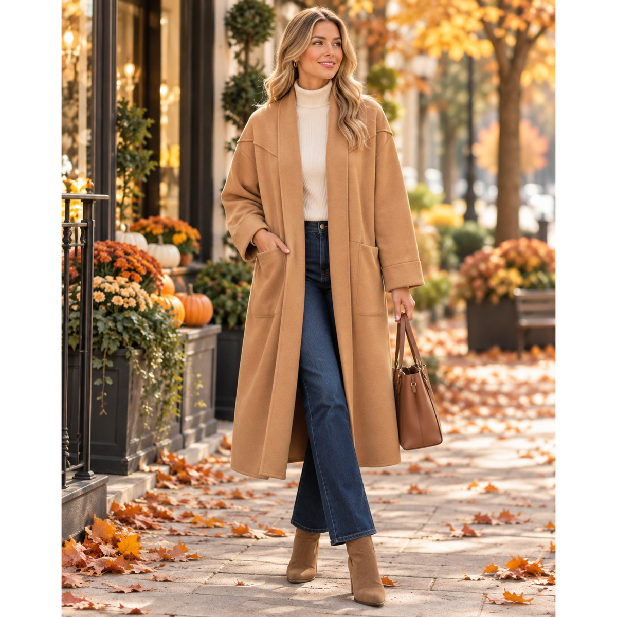 Camel Oversized Coatigan - Open Front Coat