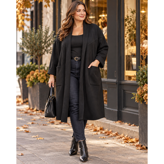 Black Oversized Coatigan-Open Front Coat