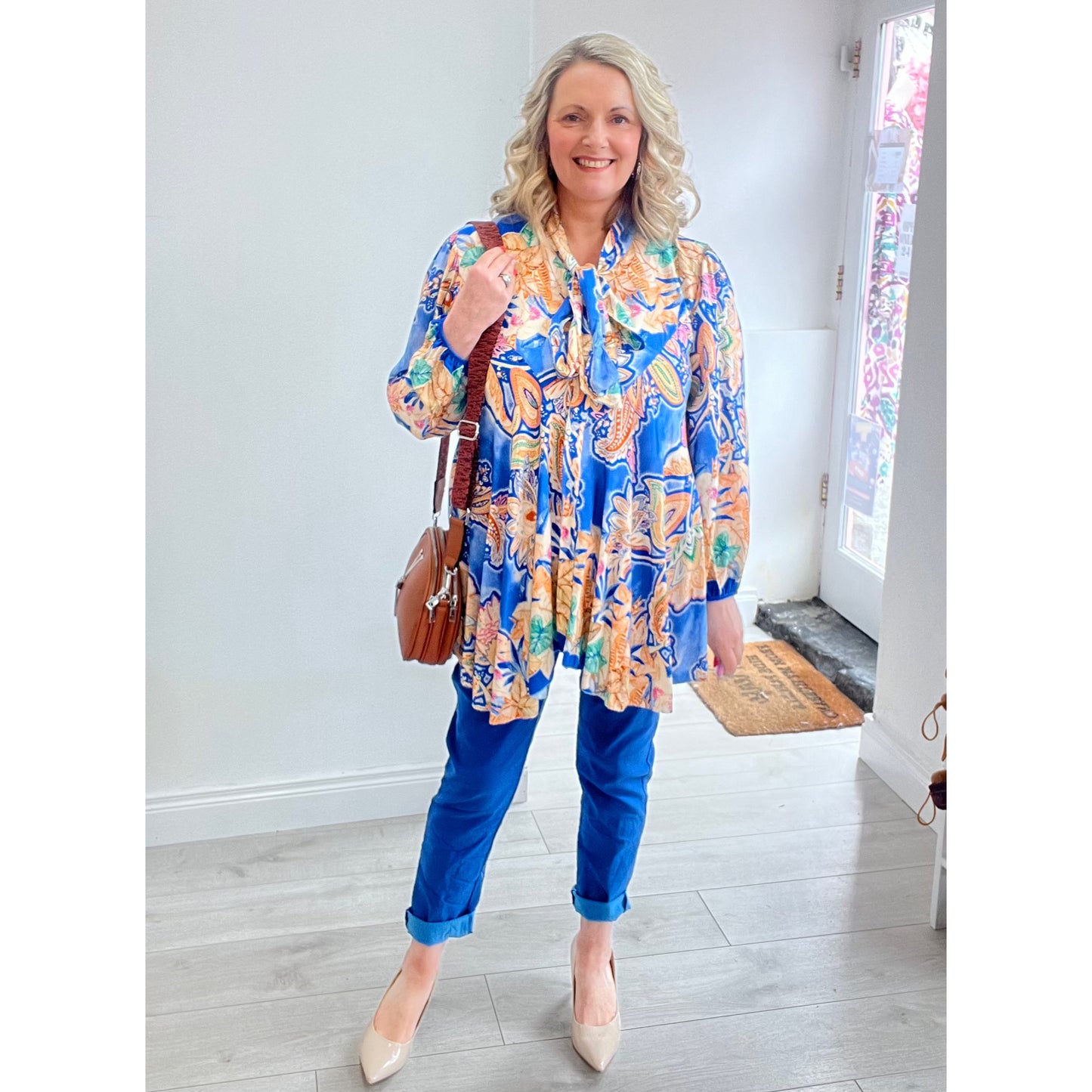 GOOSE ISLAND Blue Printed Oversized Blouse