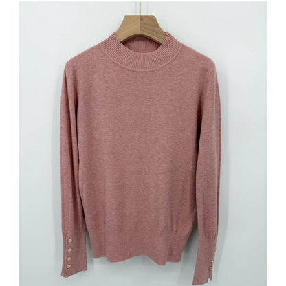 Plain Turtle Neck Knit Jumpers Gold Buttons (3 COLOURS)