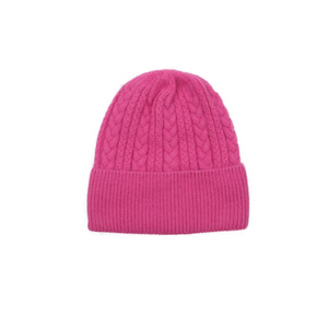 Pink Cable Knitted Beanie Hat