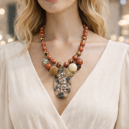 Amber & Gold Charm Statement Necklace
