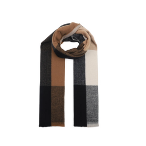 Checked Blanket Scarf Tan Black & Cream