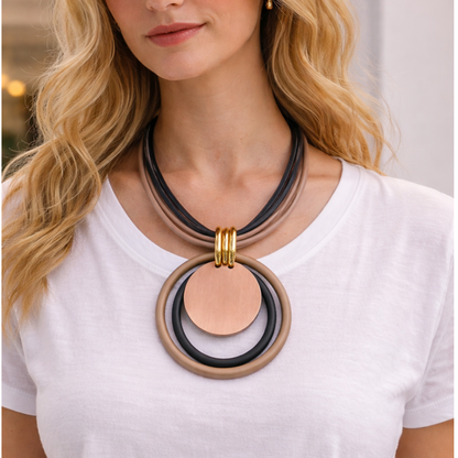 Modern Circular Statement Necklace Beige & Black